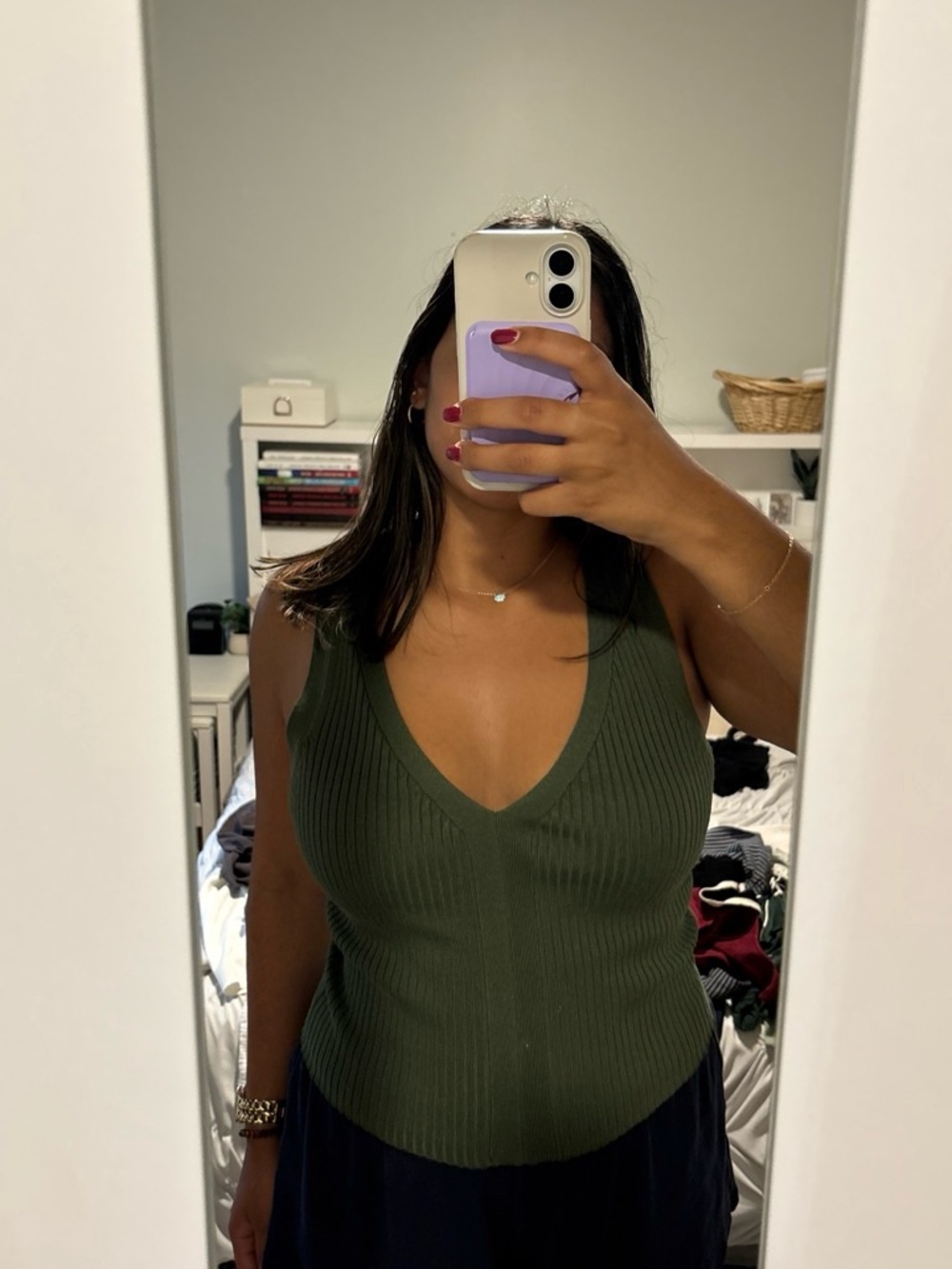 Final Touch Deep Green V-Neck Knit Tank Dress